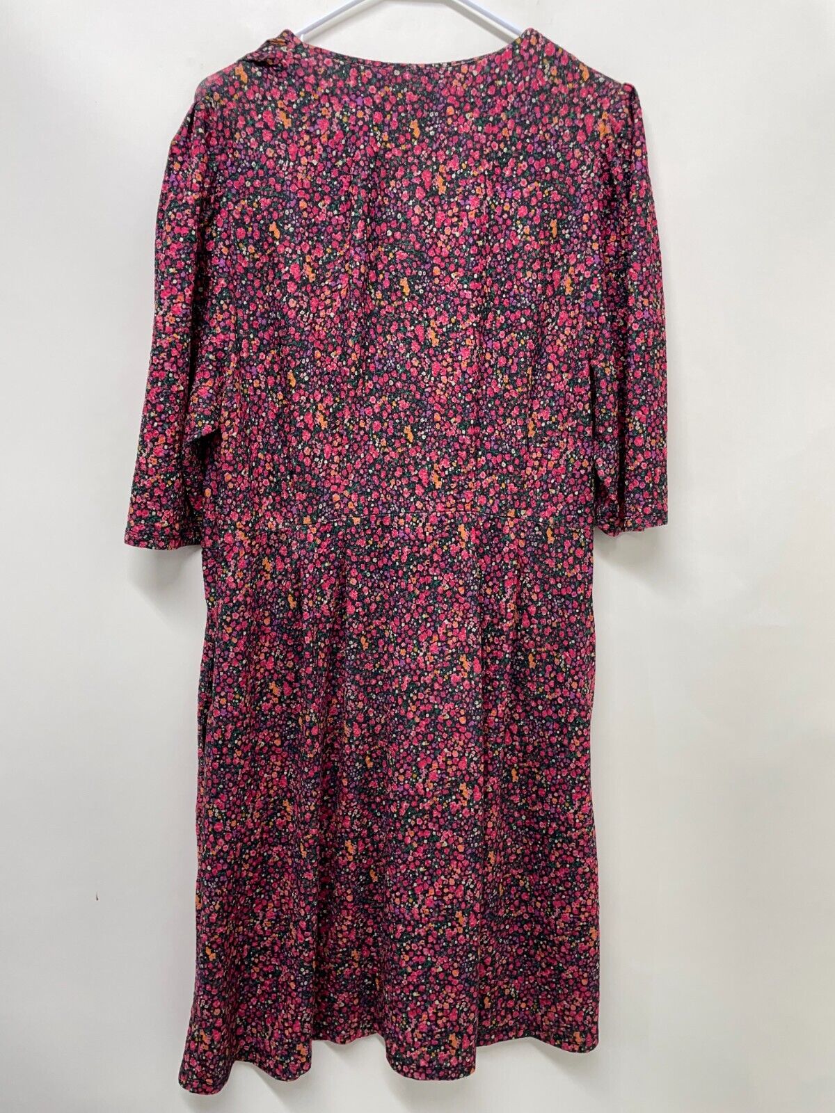 Hutch Women's 0X Ditsy Floral Dress Burgundy Multi Fit & Flare V-Neck 3/4 Sleeve