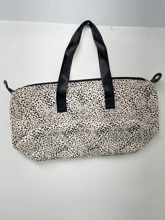 Mali + Lili Womens Leopard Print Cream Black Weekender Large Tote Bag Duffel