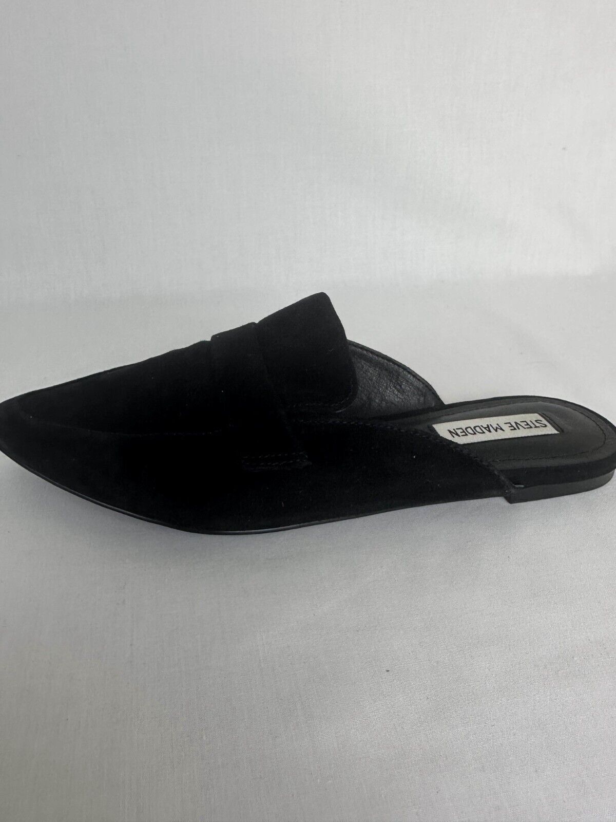 Steve Madden Womens 9.5 Flavor Mule Black Pointed Toe Slip On Flat Suede Leather
