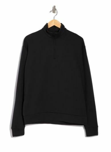 Thomas Dean Mens S Black Herringbone French Terry Pullover Quarter Zip Sweater