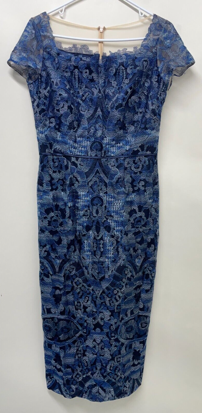 JS Collection Womens 6 Illusion Midi Dress Navy Embroidered Short Sleeve 866966
