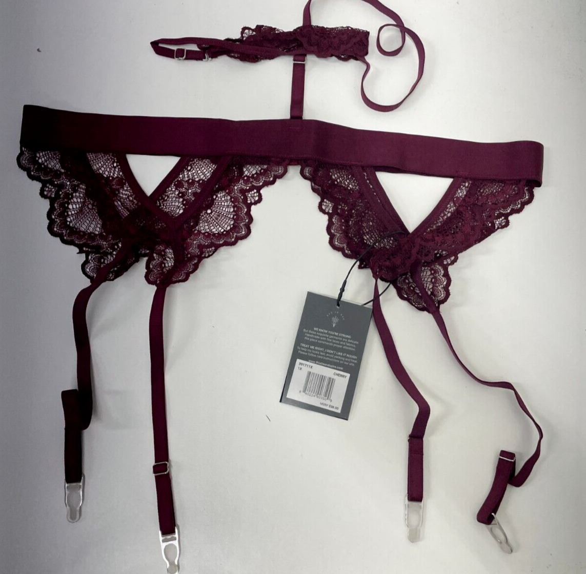 Thistle & Spire Womens 1X Lot of 3 Kane Cutout Thong, Panty & Garter Cherry