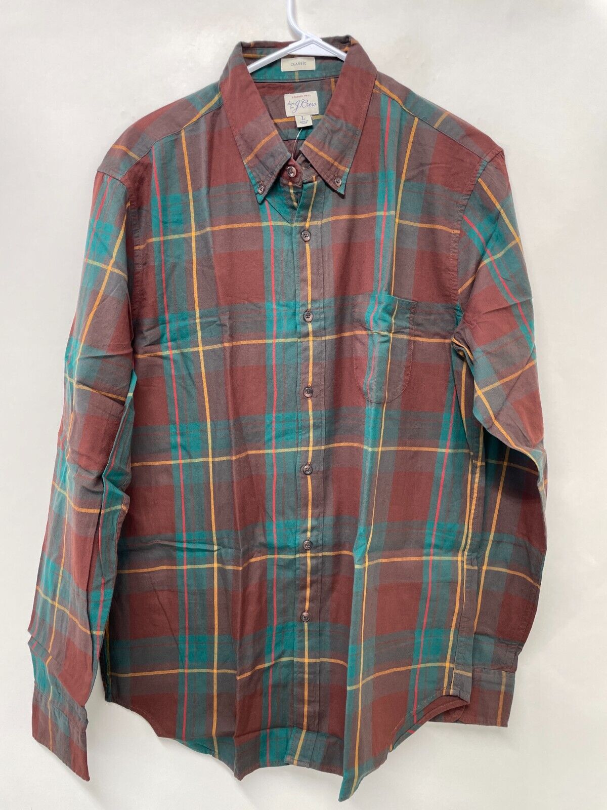 J Crew Mens L Brushed Twill Button Up Shirt Aaron Brown Plaid Classic Fit BJ463