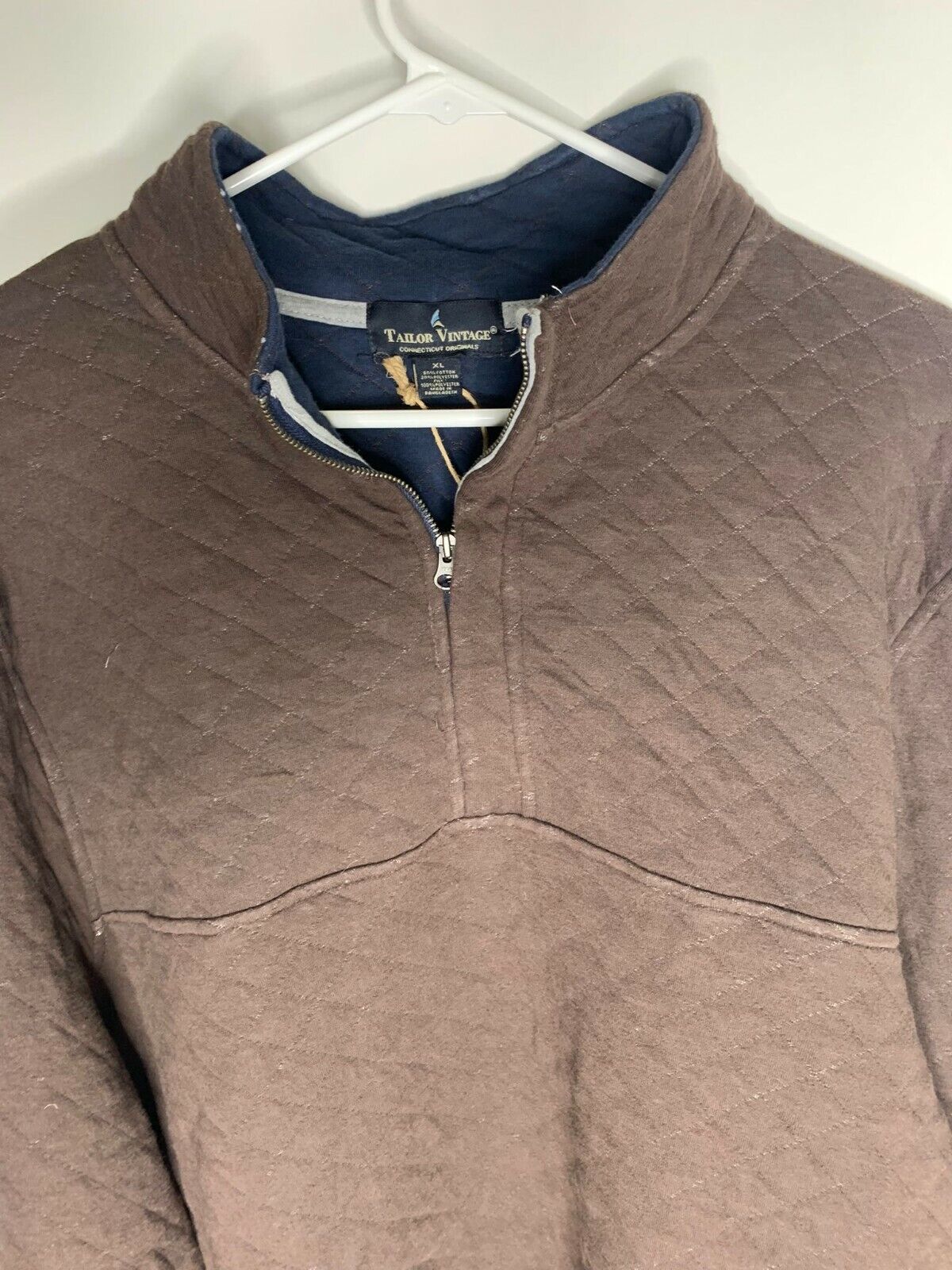 Tailor Vintage Mens Quilted Quarter Zip Pullover Sweater Sweatshirt Knit Jacket