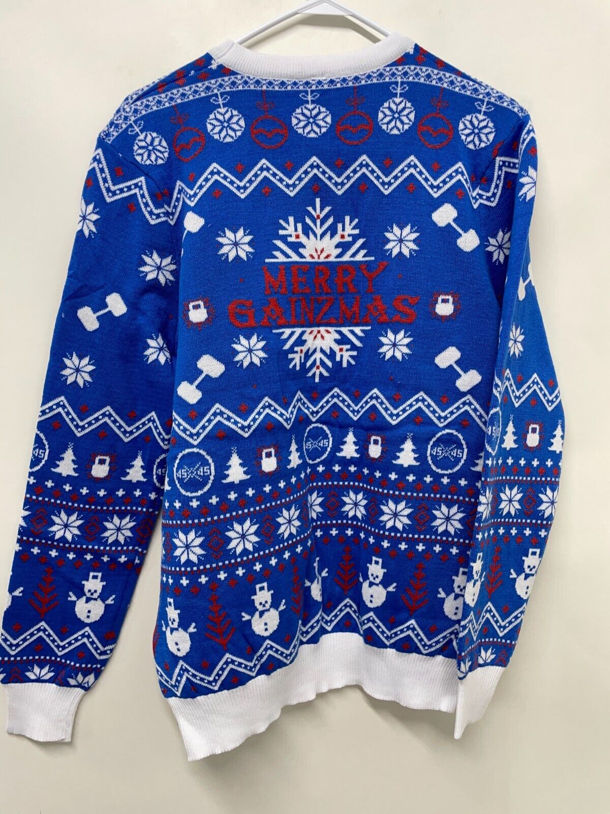 Gainzbox Adult M Ugly Christmas Sweater Blue Gym Pullover Lifting Knit Holiday