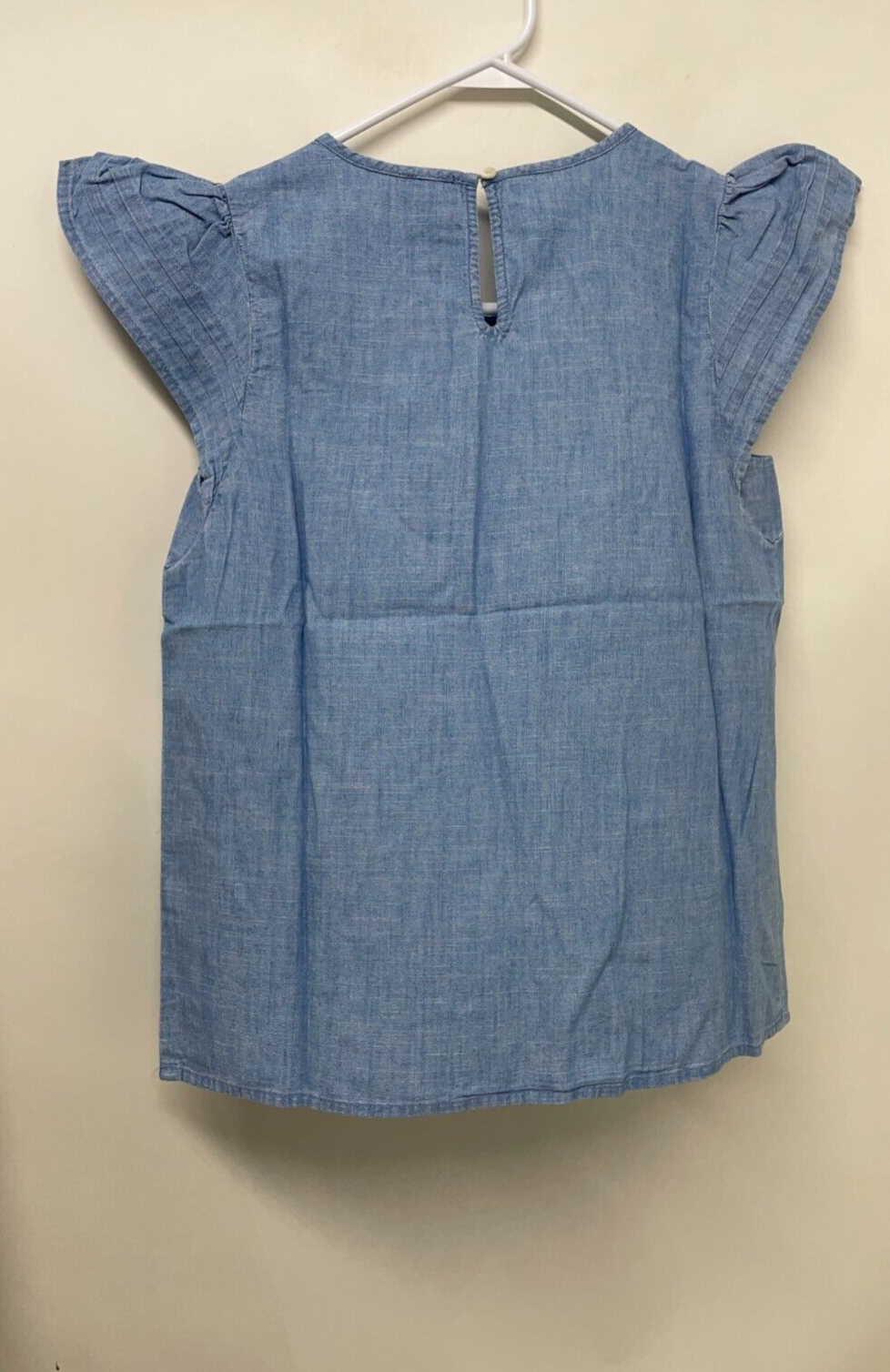 J.Crew Womens XXS Chambray Pintuck Flutter-Sleeve Top Blue Blouse BK418