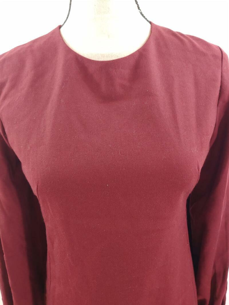 Akris Punto Womens 4 Burgundy Ruby Puff Balloon Sleeve Wool Flannel Shift Dress