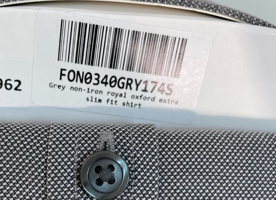 Charles Tyrwhitt Mens 17/34 ESF Non-Iron Royal Oxford Dress Shirt Gray Textured