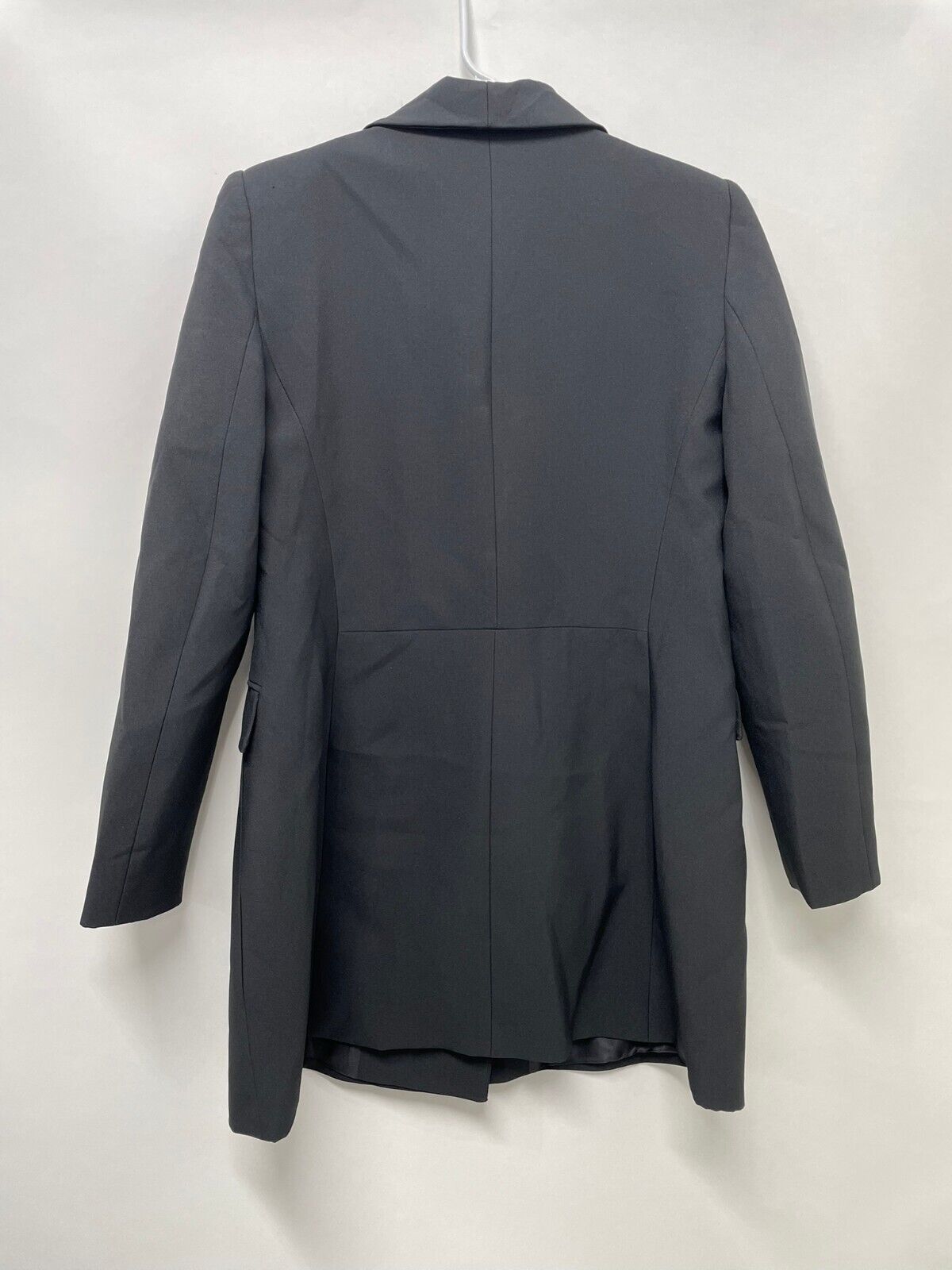 Zara Womens XL Double Breasted Long Blazer Trench Coat Black Jacket 8850/642/800