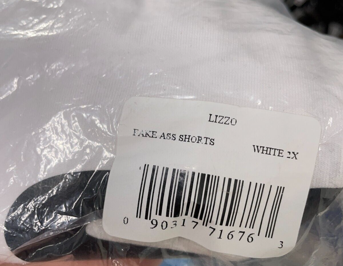 Lizzo Womens 2X Fake Ass White Shorts White Black Trim Elastic Waist Lightweight