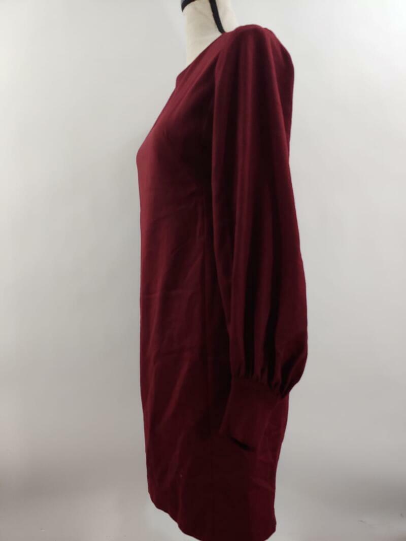 Akris Punto Womens 4 Burgundy Ruby Puff Balloon Sleeve Wool Flannel Shift Dress