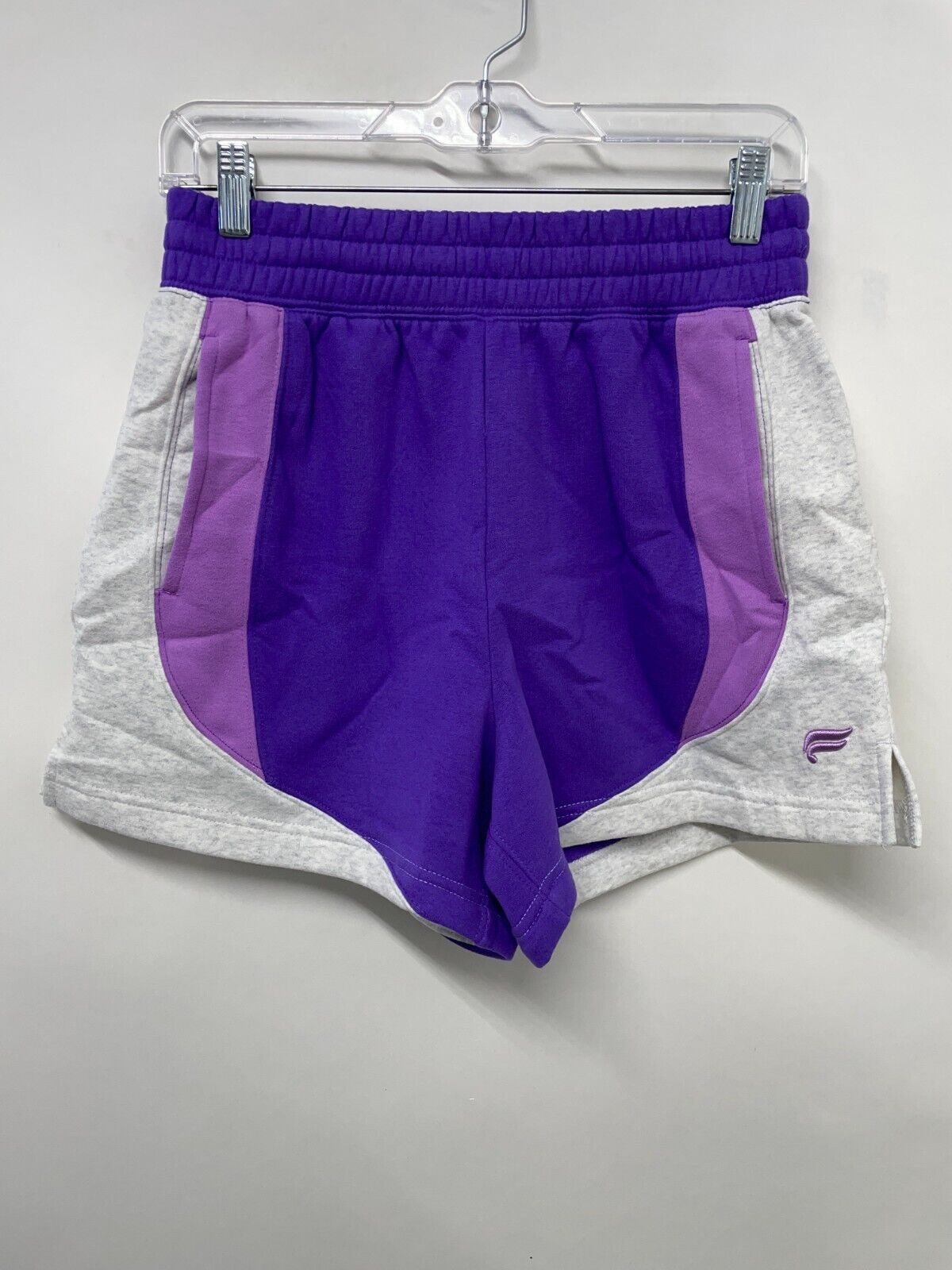 Fabletics Womens S Forever Fleece Go-To Sweat Short Purple Gray Colorblock Gym