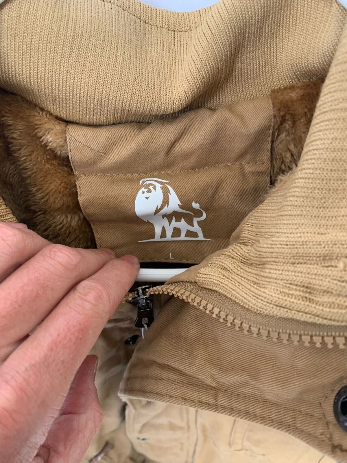 David Outerwear Mens L Survival Cotton Jacket Coat Sherpa Lined Peru Beige Tan