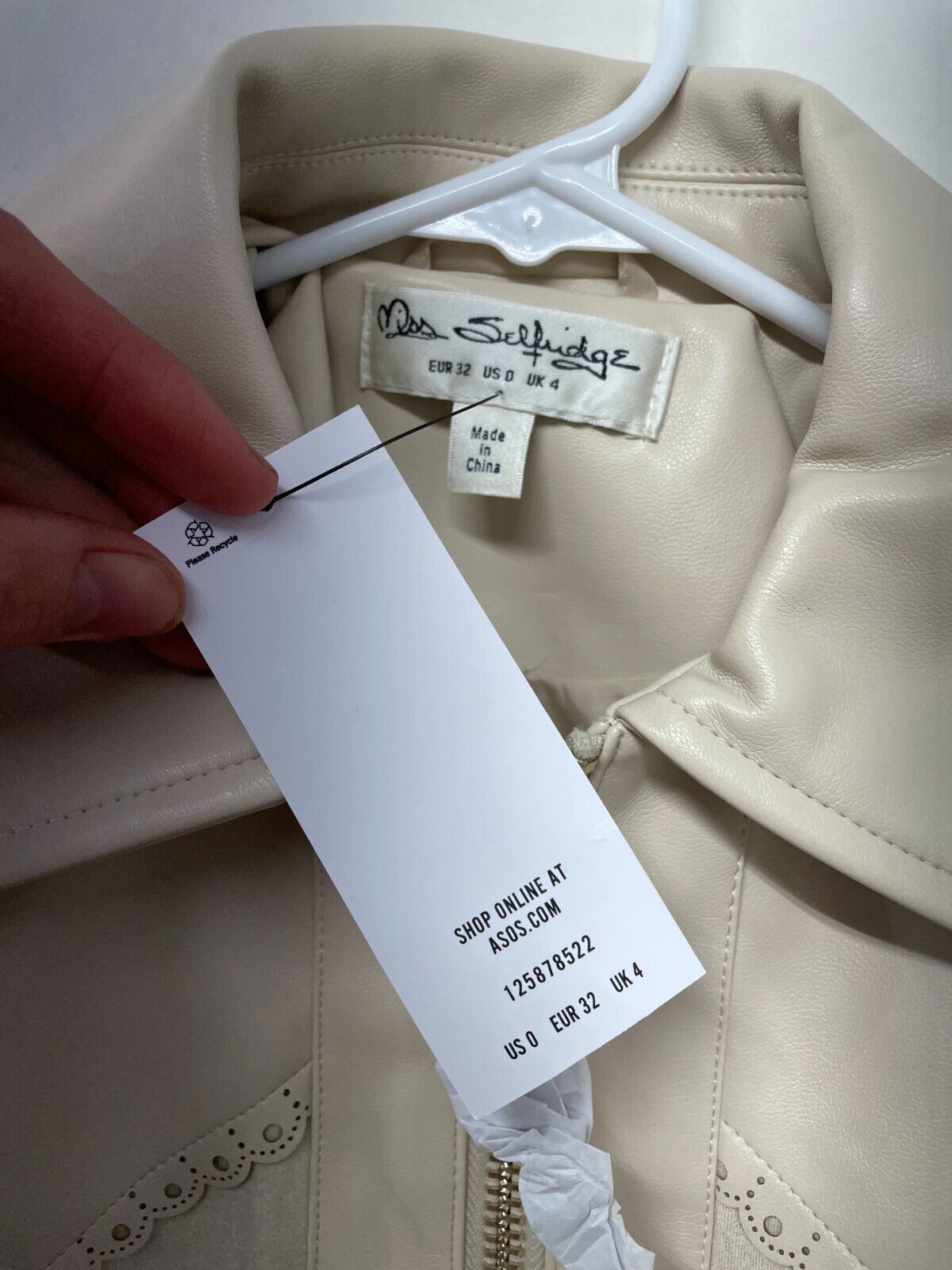 Miss Selfridge Women's 0 Crop Faux Leather Lace Up Zip Western Jacket Cream ASOS