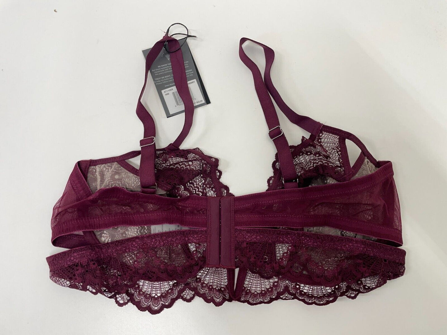 Thistle and Spire Womens 40D Kane V-Wire Bra Red Cutout Scalloped Lace 471100