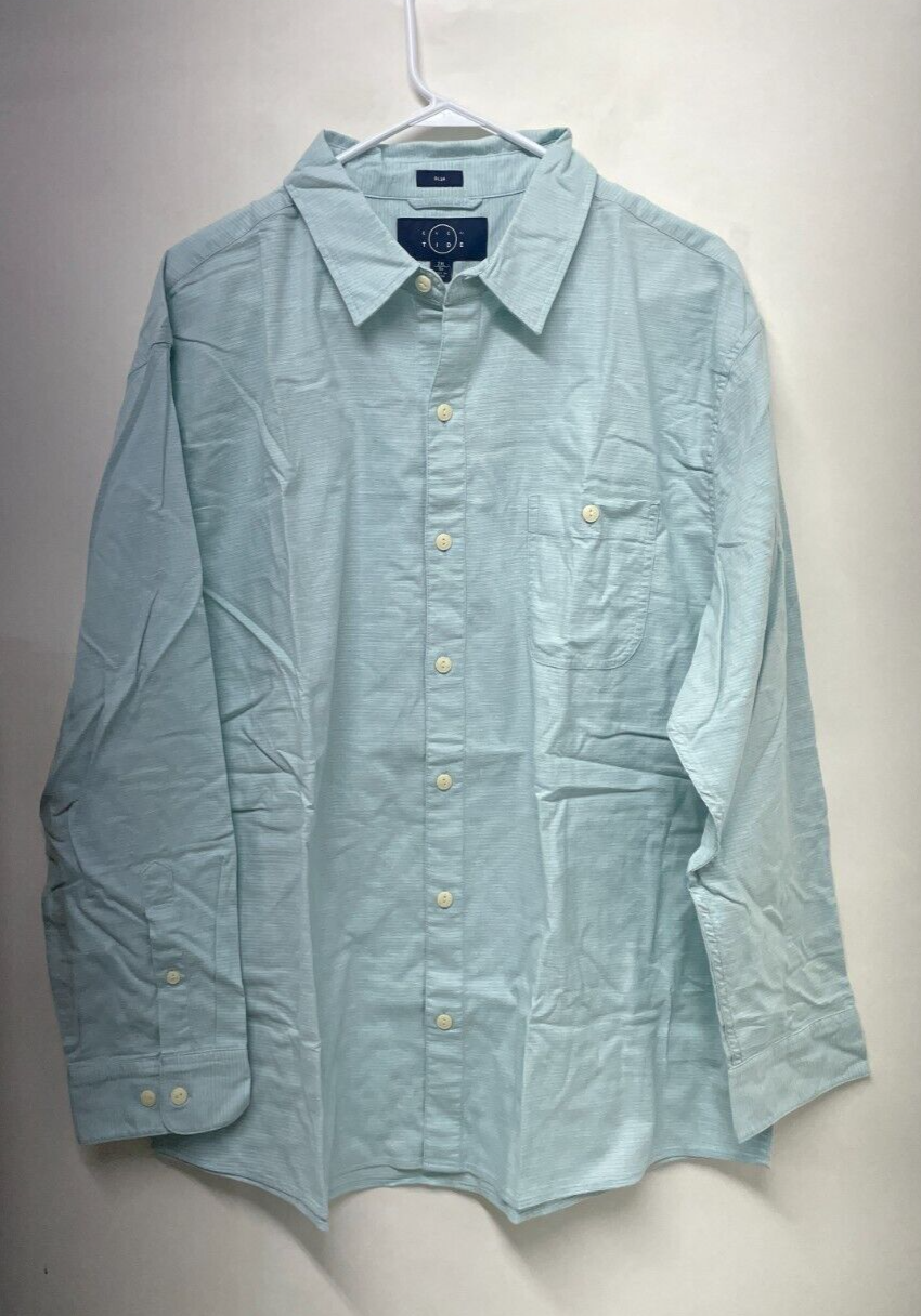 Even Tide Mens XXL Recycled Cotton Slim Shirt Light Green Long Sleeve Collar NWT