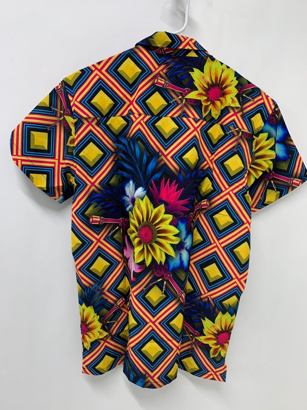 Retro Rifle Mens M Bloom Yellow Short Sleeve Button Down Shirt Floral Camp