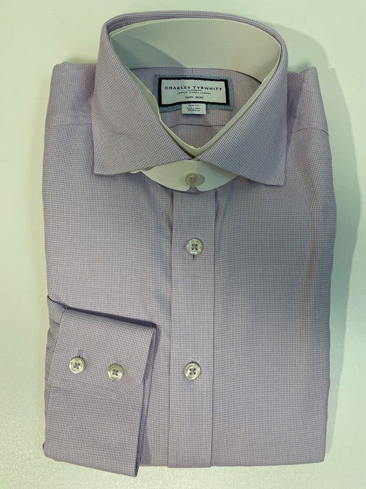 Charles Tyrwhitt Mens 15.5/33 Cutaway Collar Slim Fit Clifton Weave Dress Shirt