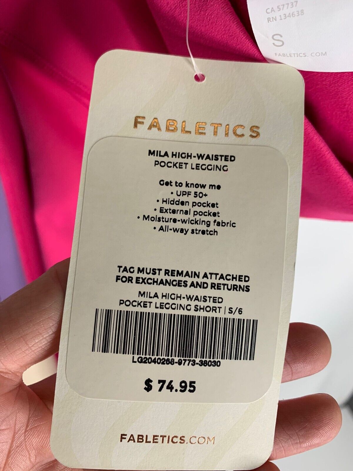 Fabletics Womens XS Mila High Waisted Pocket Legging Short Plush Pink Powerhold