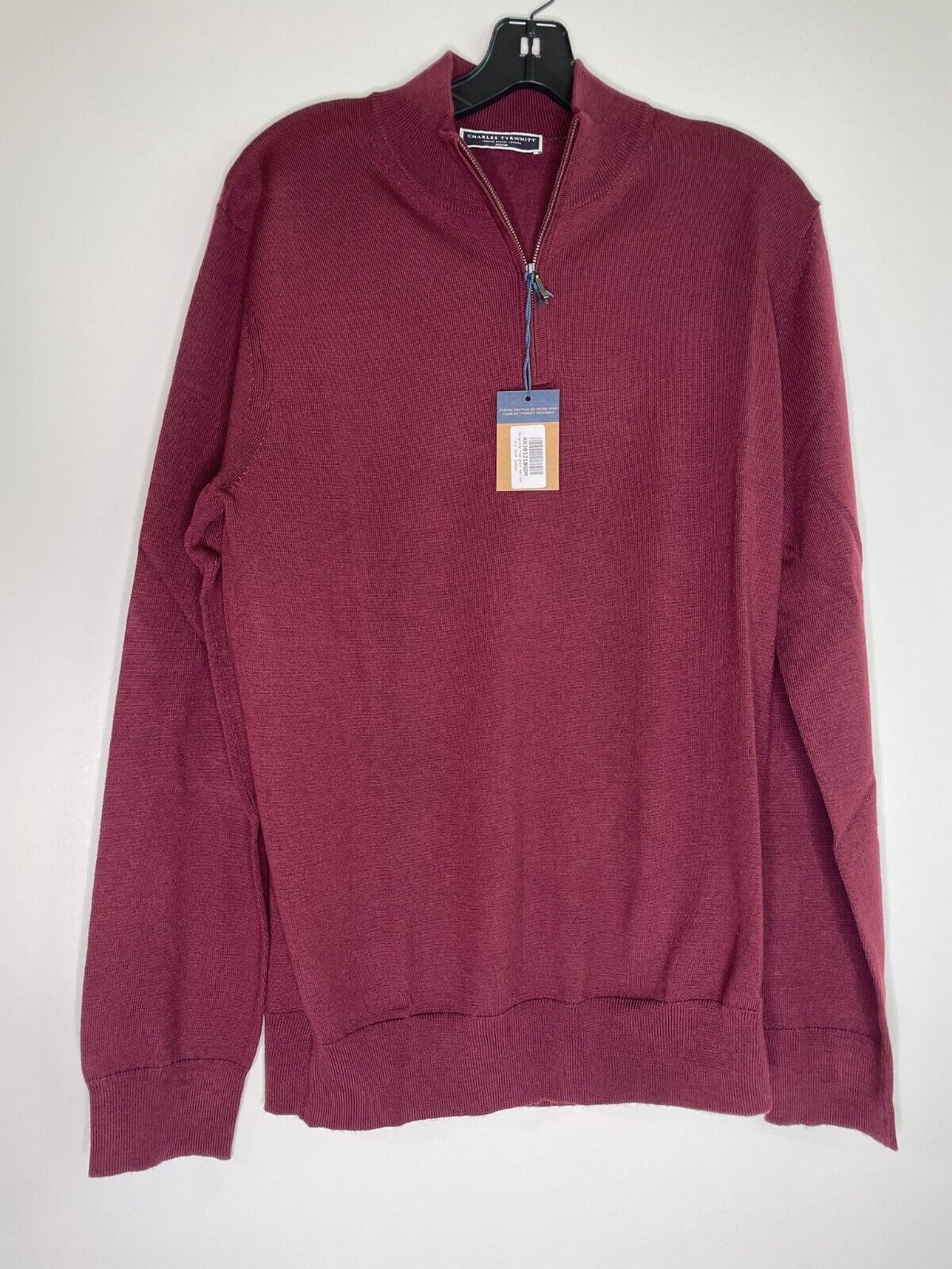 Charles Tyrwhitt Men M Pure Merino 1/4 Zip Neck Jumper Sweater Burgundy Pullover