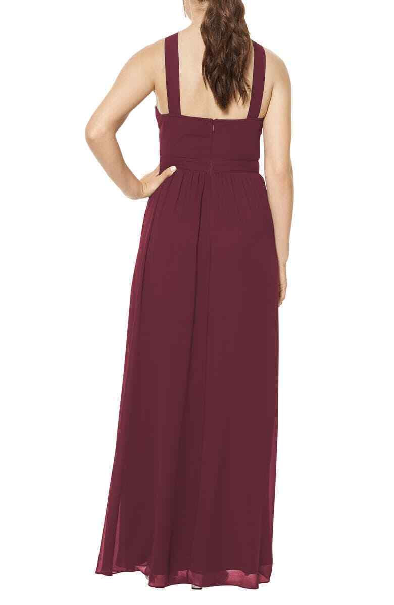 Levkoff Womens 4 Wine Red Halter Chiffon A-Line Gown Wedding Bridesmaid Dress