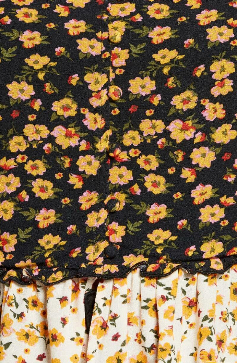 BP. Womens 2X Black Yellow Floral Ruffle Camisole Tank Top Blouse Nordstrom