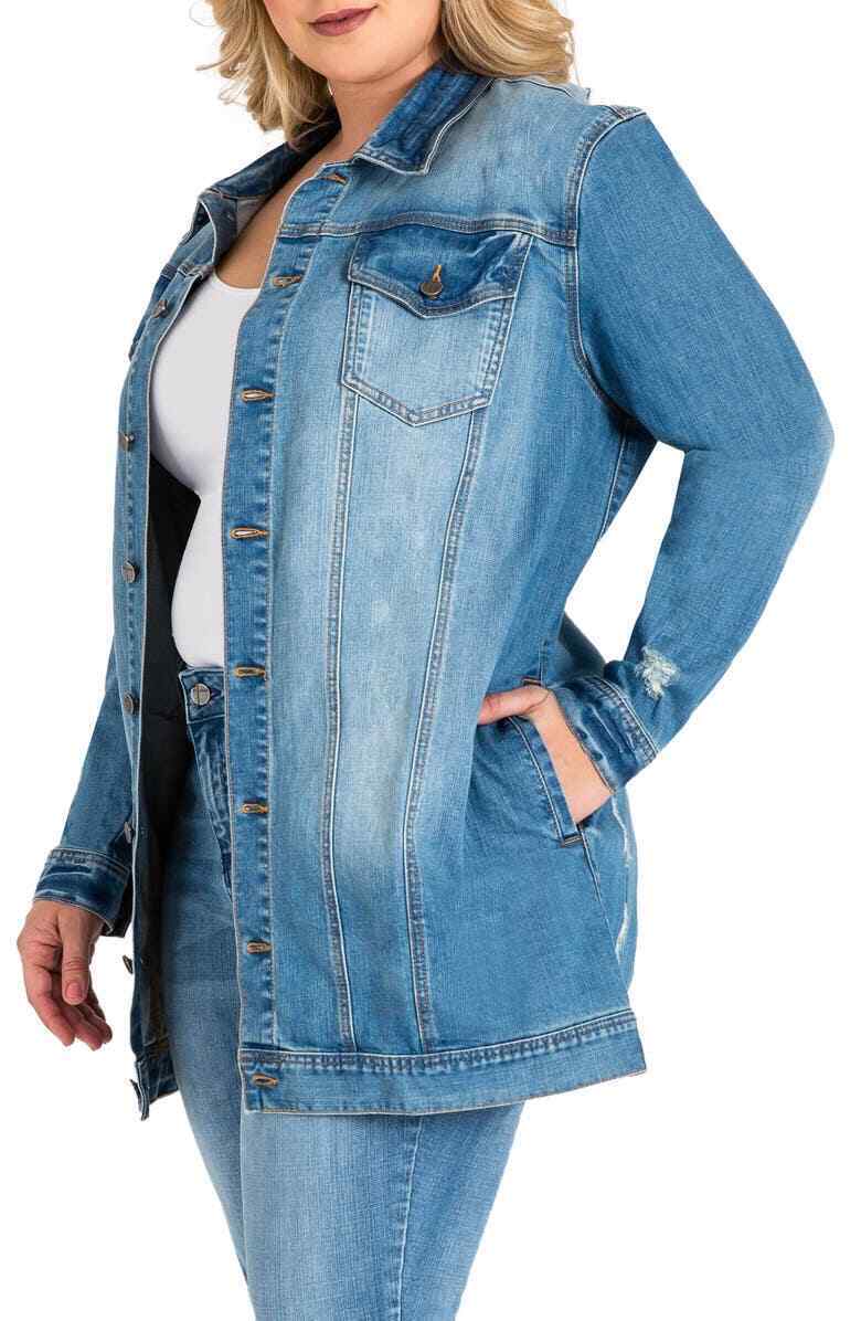 standards & practices Womens 1X Electric Light Blue Margot Longline Denim Jacket