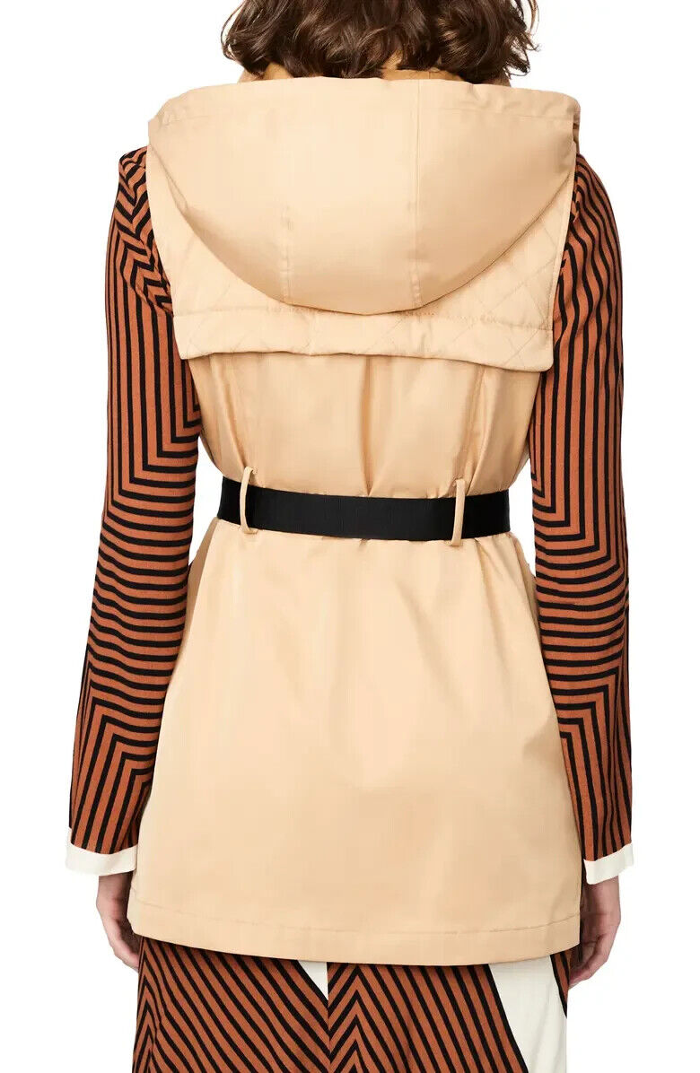 Bernardo Womens L Hooded Water Repellent Utility Vest Tank Tie Belt Tan Trench