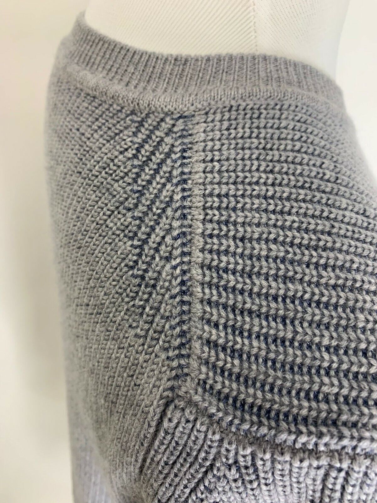 Canali Mens 58 Gray Navy Ribbed Merino Wool and Cotton Crewneck Sweater Italy
