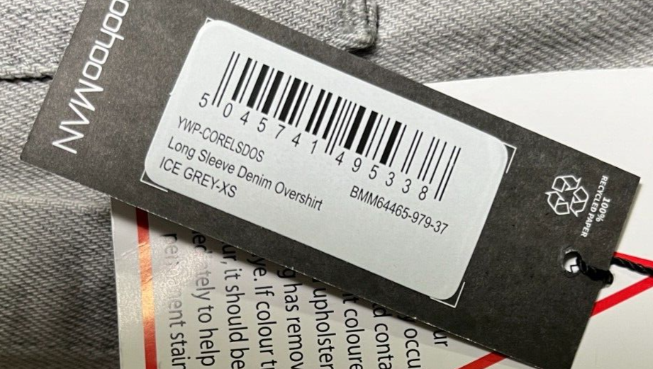 BoohooMan Men's XS Long Sleeve Denim Over Shirt Jacket Ice Gray Cotton Overshirt