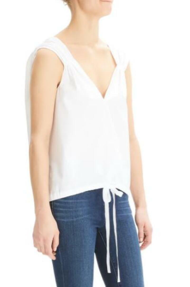 Theory Women M White Tie Waist Sleeveless Cotton Top Balloon Shir Perfect Cotton