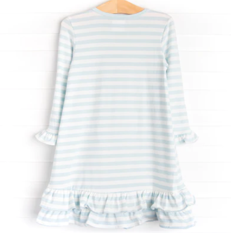 Stitchy Fish Kids Girls 6 Lightning Bug Lantern Dress Blue Striped Ruffled Hem