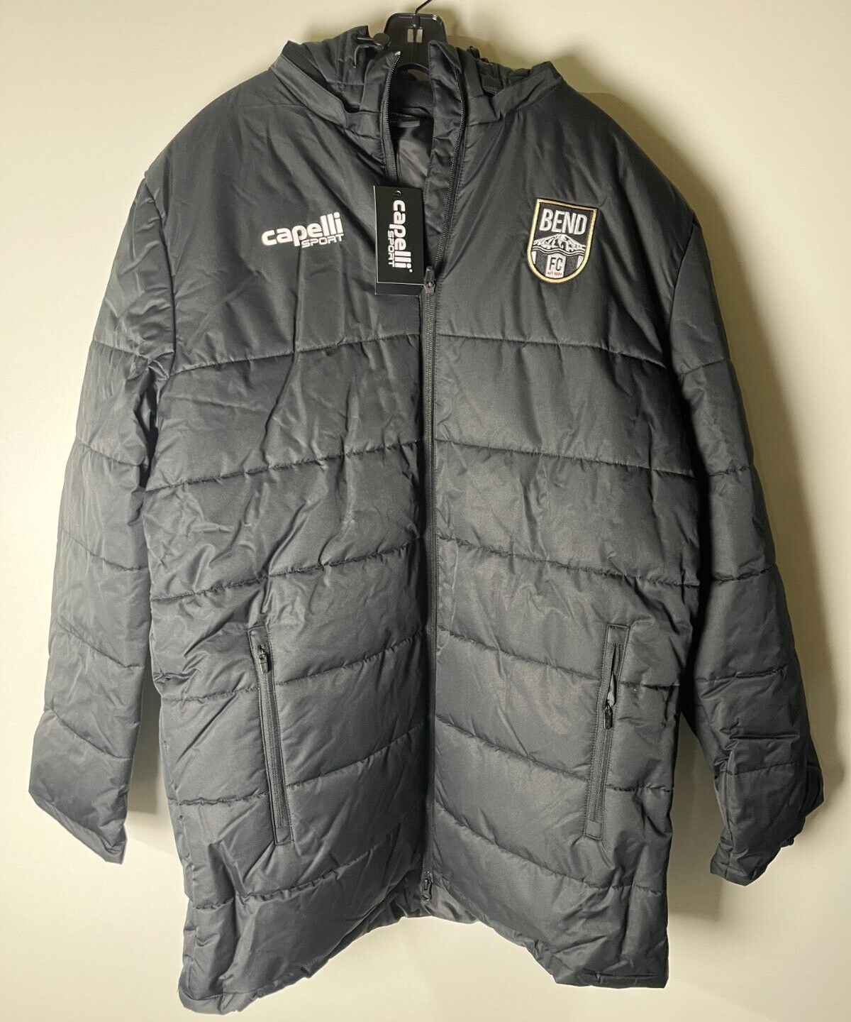 Capelli Sport Men's L Basics Stadium Coat Black Removable Hooded Bend FC Soccer
