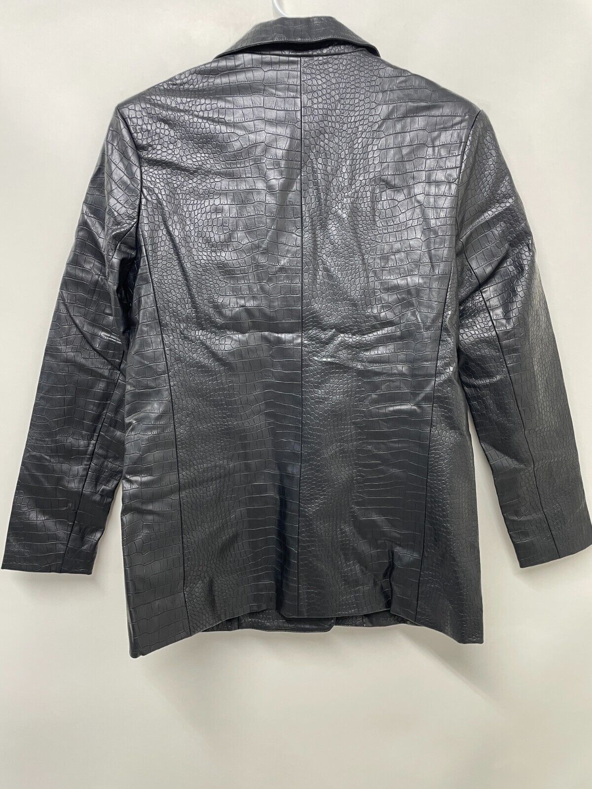 Forever 21 Womens XS Faux Leather Double-Breasted Embossed Blazer Jacket Black