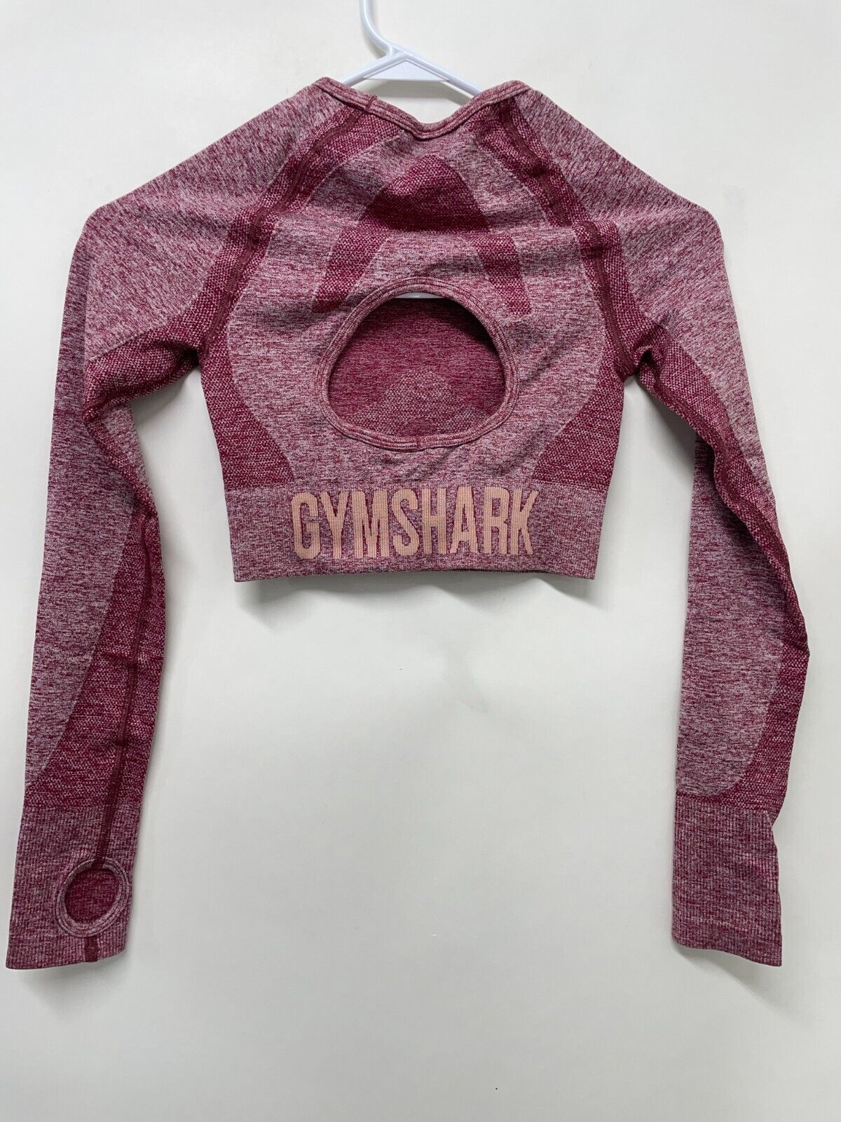 Gymshark Women's XS Flex Sports Long Sleeve Crop Top Burgundy Marl Cut Out B1A3L