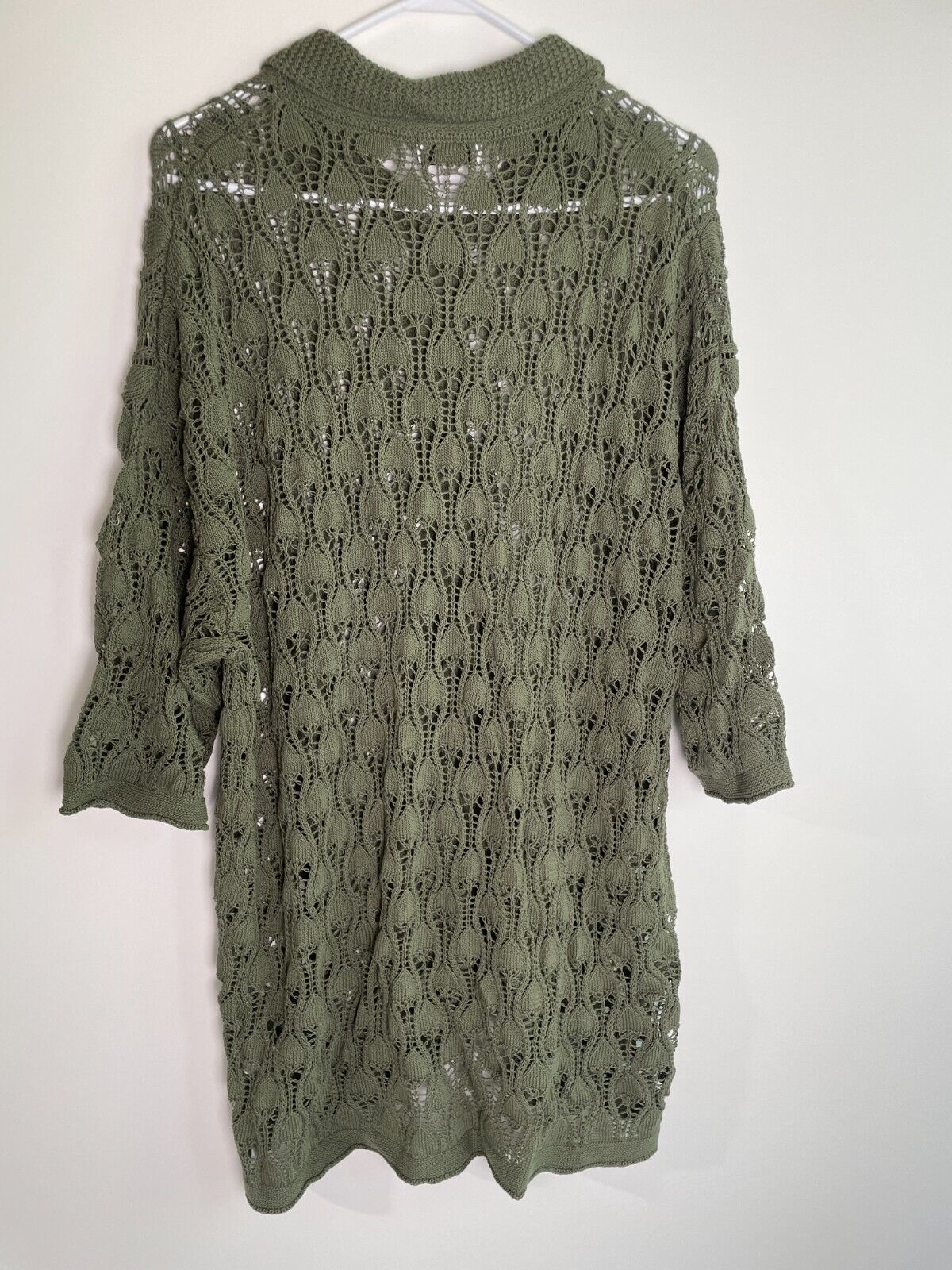 Topshop Women's 12 Knit Open Stitch Collared Button Up Shirt Green 125715923
