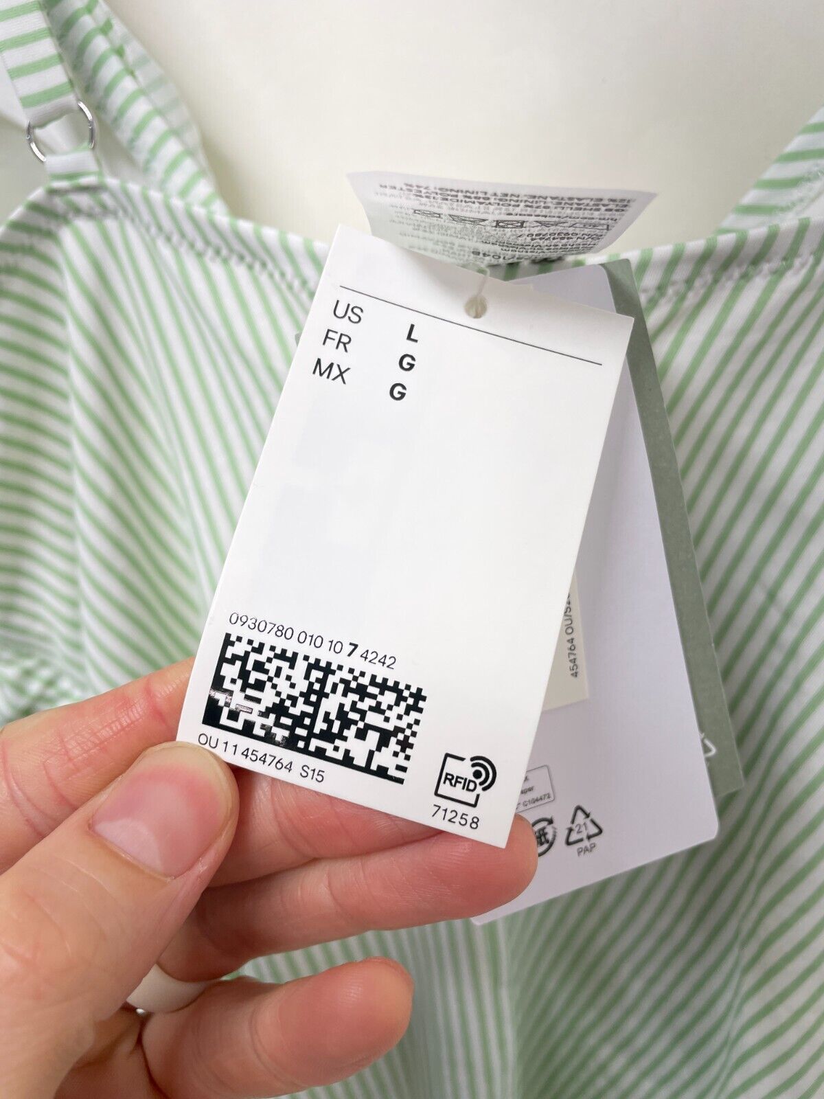 H&M Womens L Flounced Shaping Swimsuit White Green Striped V-Neck One Piece