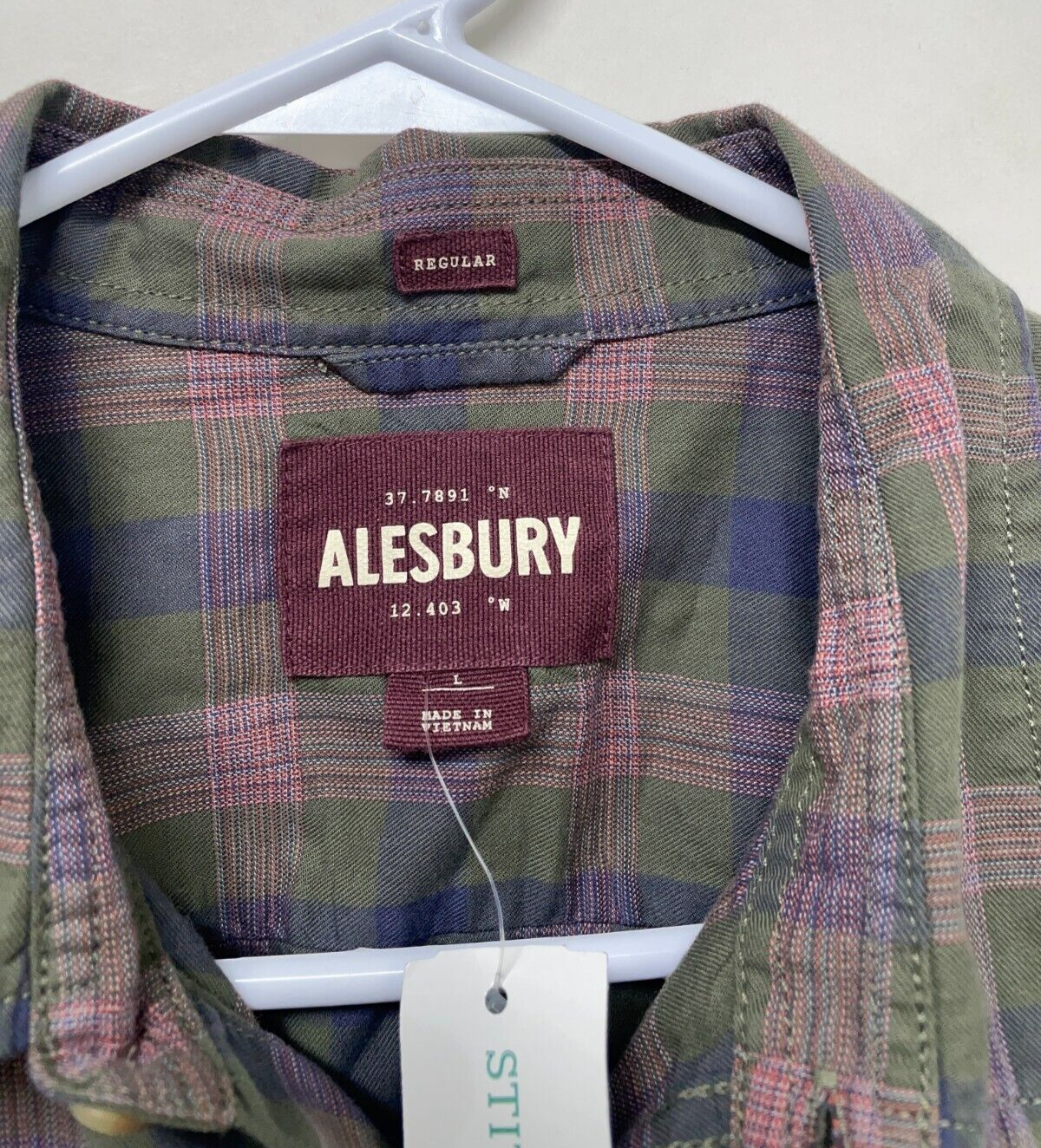 Alesbury Mens L Samson Long Sleeve Twill Workshirt Plaid Green Regular Fit Shirt