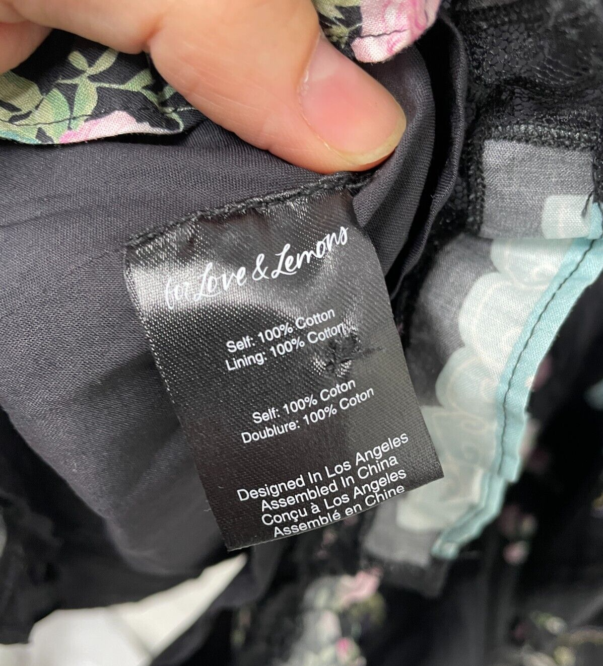 For Love & Lemons Women's L Leanne Mini Dress Black Handkerchief Floral Back-Tie