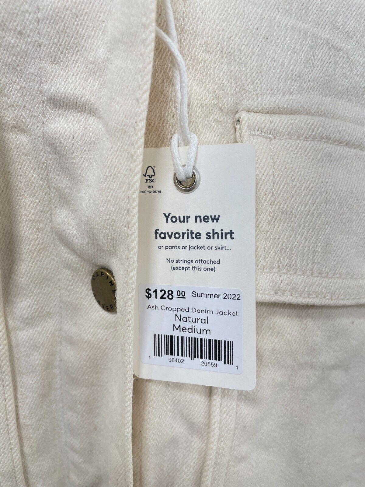 Marine Layer Women's M Ash Cropped Denim Jacket Natural Beige Trucker Jean