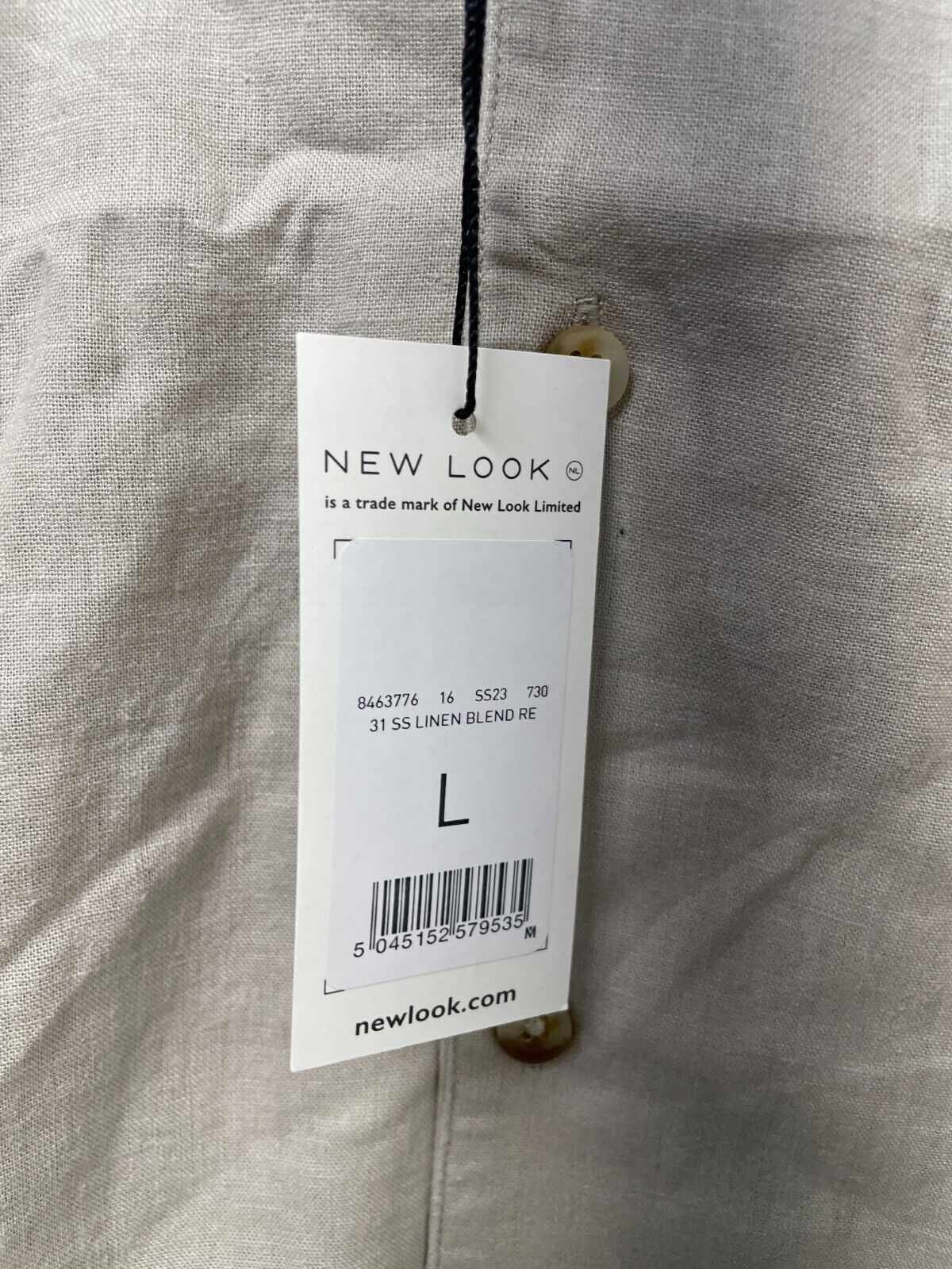 Lot of 2 New Look Men L Linen Blend Revere Collar Short Sleeve Shirts Blue/Beige