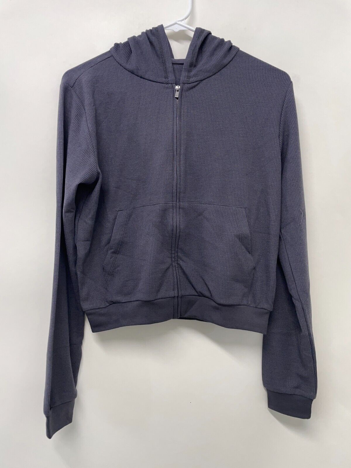 Fabletics Women's XS Zip-Up Waffle Hoodie Pewter Dark Gray Long Sleeve Comfy NWT