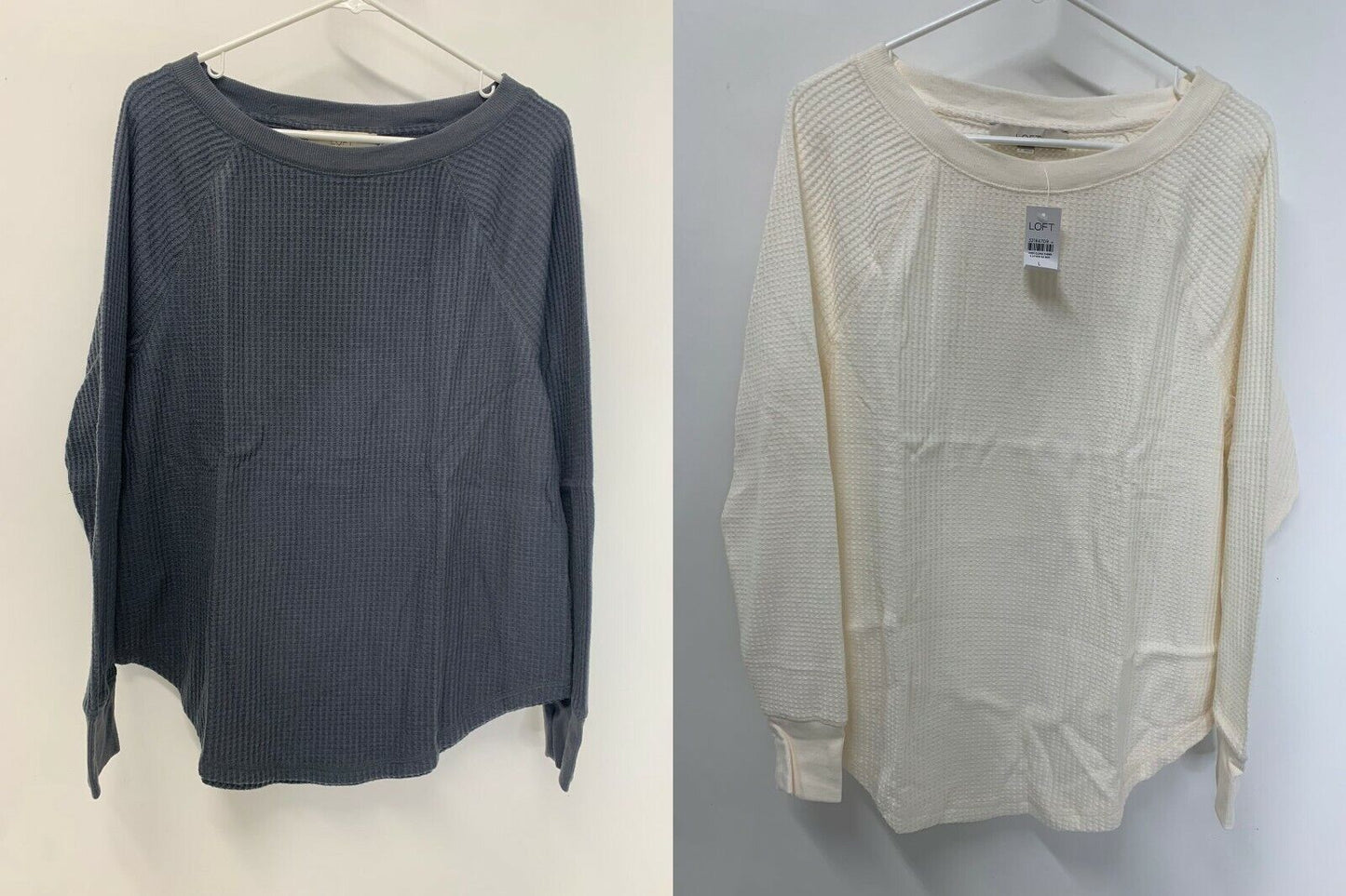 Loft Womens L Lot of 2 Waffle Gray Ivory Shirttail Tunic Top Sweater Ann Taylor