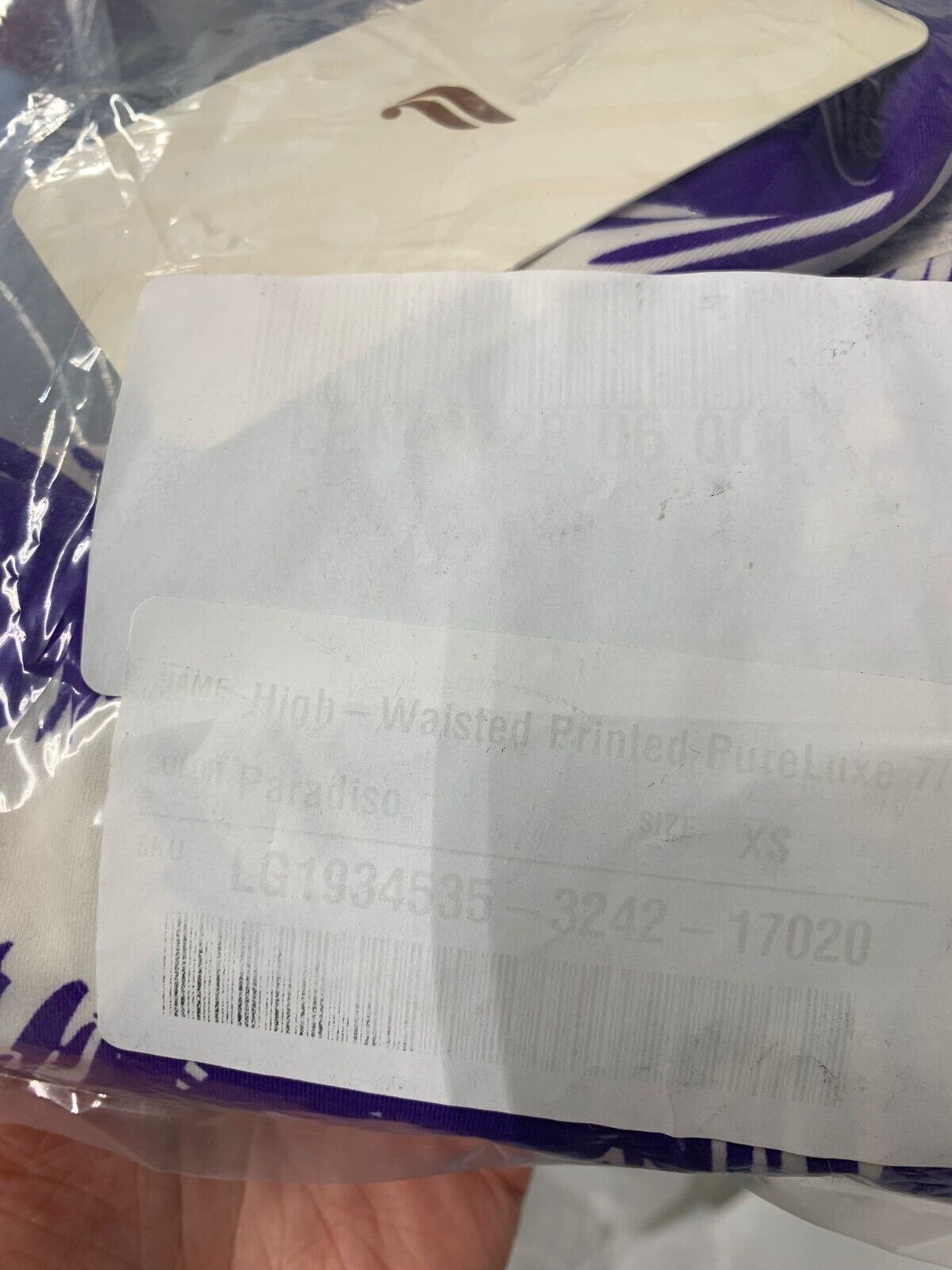 Fabletics Womens XS High Waisted Printed PureLuxe 7/8 Legging Paradiso Purple