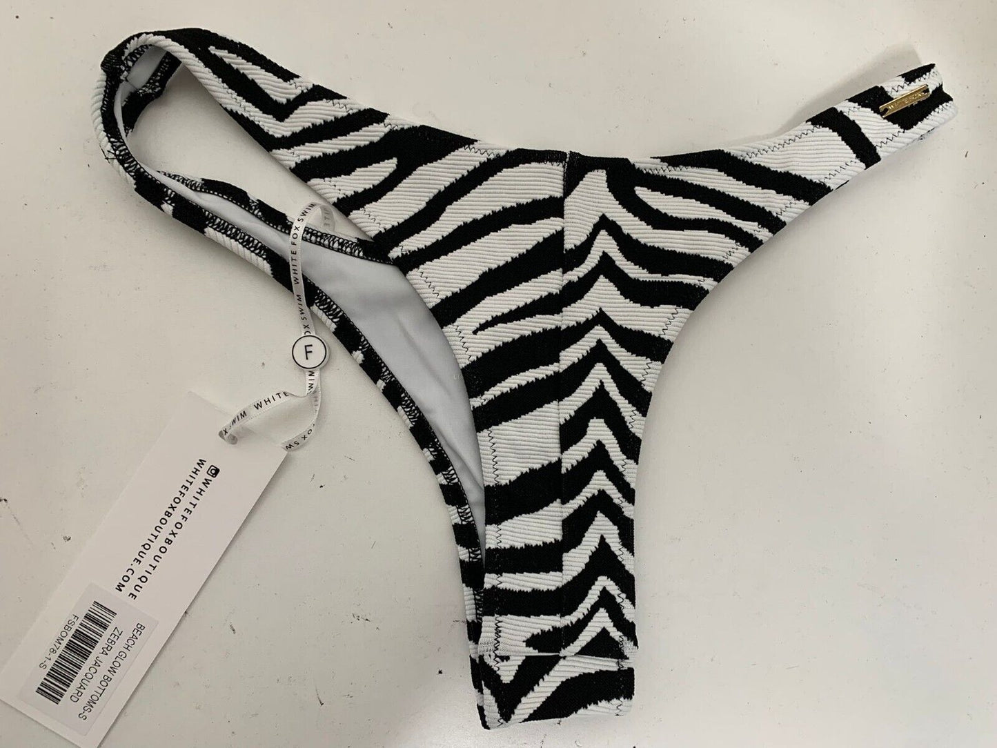 White Fox Swim Womens S White Black Zebra Jacquard Beach Glow Bikini Bottom