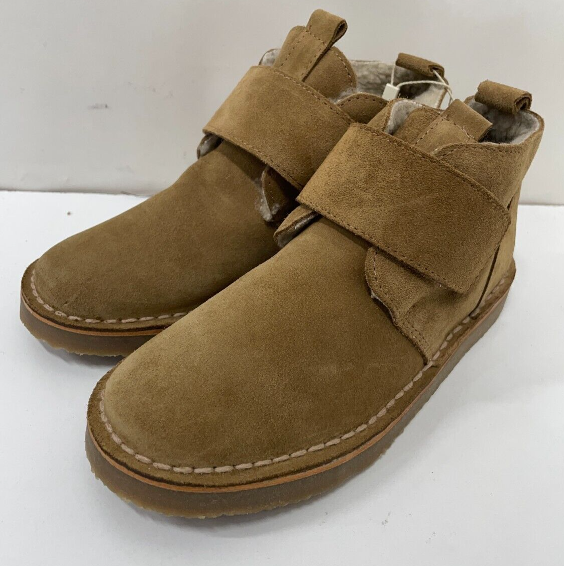 Zara Kids 13.5 Suede Leather Ankle Boots Taupe Hook & Loop Strap 4150/030/131