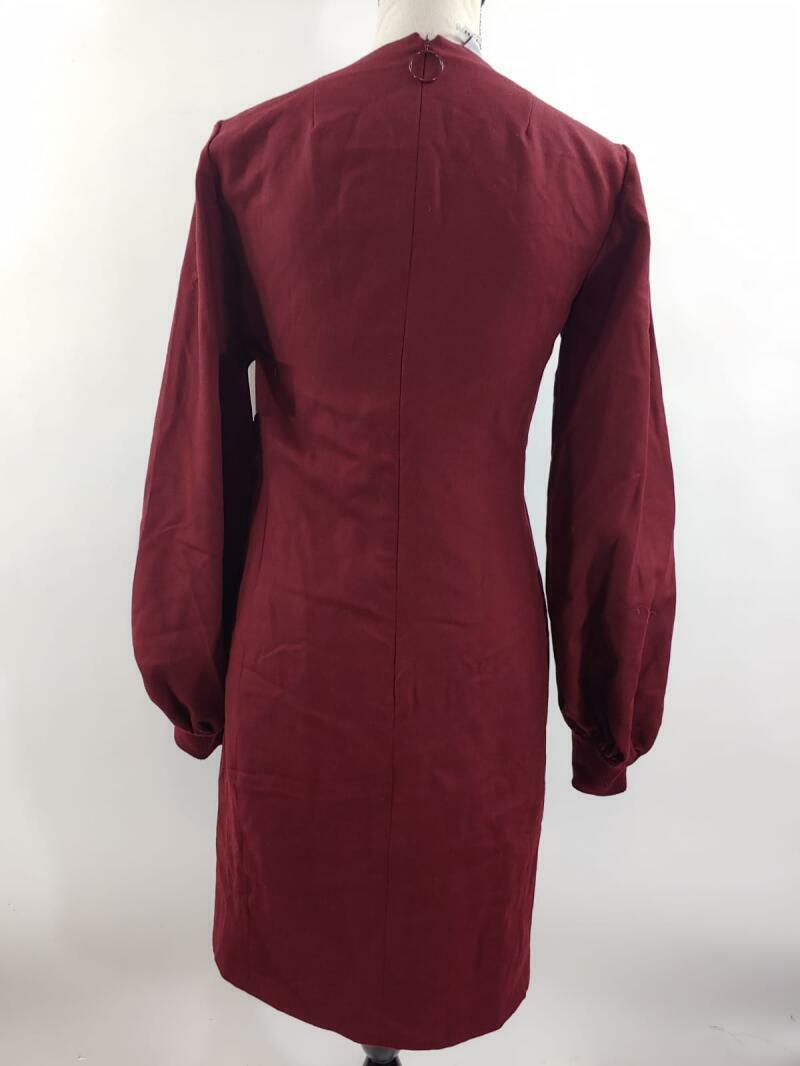 Akris Punto Womens 4 Burgundy Ruby Puff Balloon Sleeve Wool Flannel Shift Dress