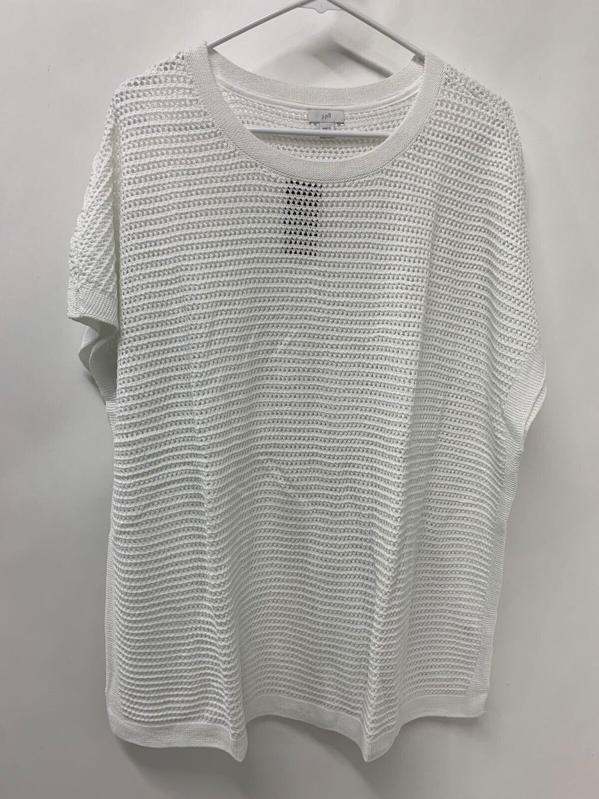 J Jill Womens 2X Textured Open Stitch Sweater Knit Poncho Tunic White