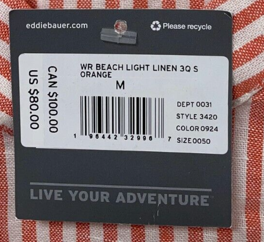 Eddie Bauer Lot of 2 Womens M Staycation 3/4 Sleeve Top Blouse Beach Light Linen