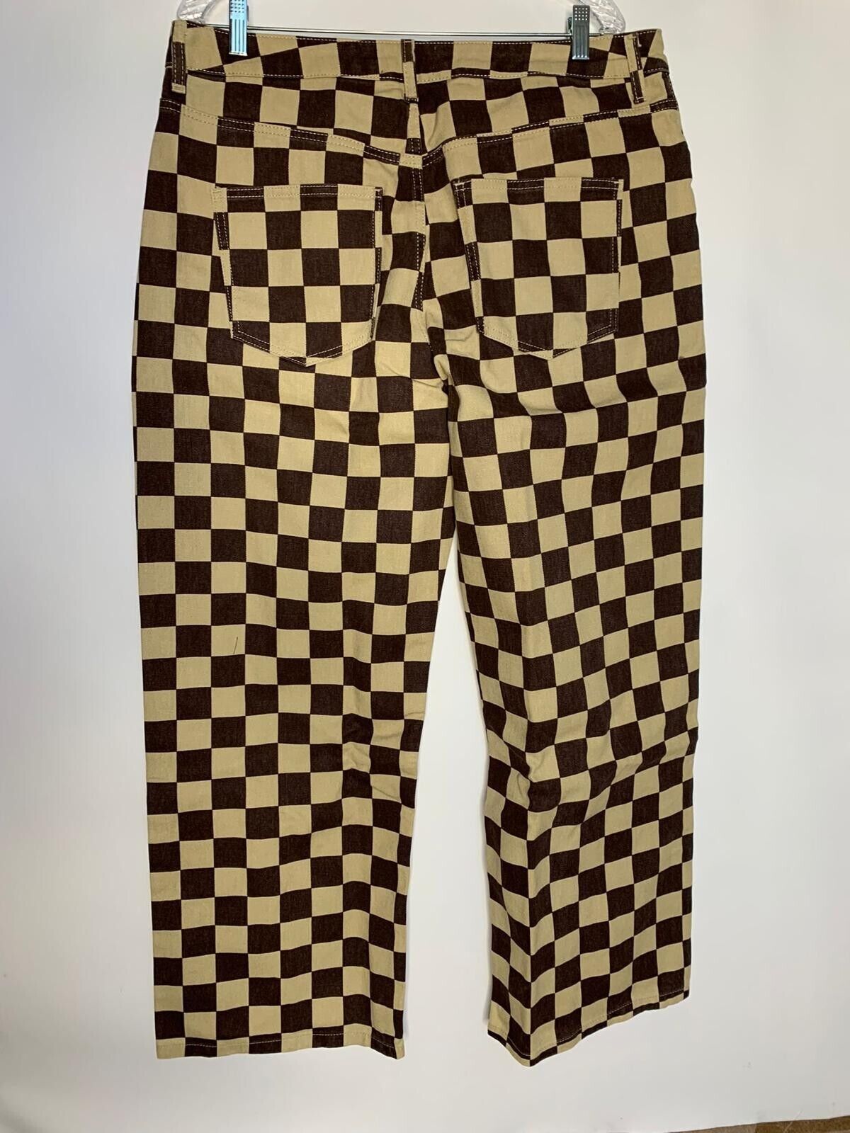 ASOS Design Womens 34x32 Low Rise Relaxed Dad Jeans Brown Checkered Print Denim